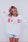 Loretta Howdy Varsity Sweatshirt - Preorder - Please select the size(s) you would like ordered