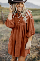 Cassidy Corduroy Lantern Sleeve Dress - Restock Preorder - Please select the colors and sizes you would like ordered and select $5 shipping or free pickup upon checkout