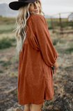 Cassidy Corduroy Lantern Sleeve Dress - Restock Preorder - Please select the colors and sizes you would like ordered and select $5 shipping or free pickup upon checkout