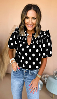 Dottie Ruffle Blouse - Restock Preorder - Green ship to us date 3/5, Black & Rose ship to us date 3/20