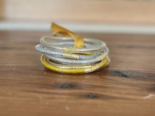 Silver & Gold Glitter Plastic Bangle Bracelet Set